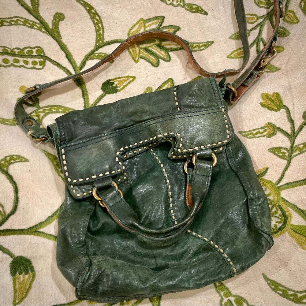 Lucky Brand hunter green lamb leather shoulder bag purse Vintage